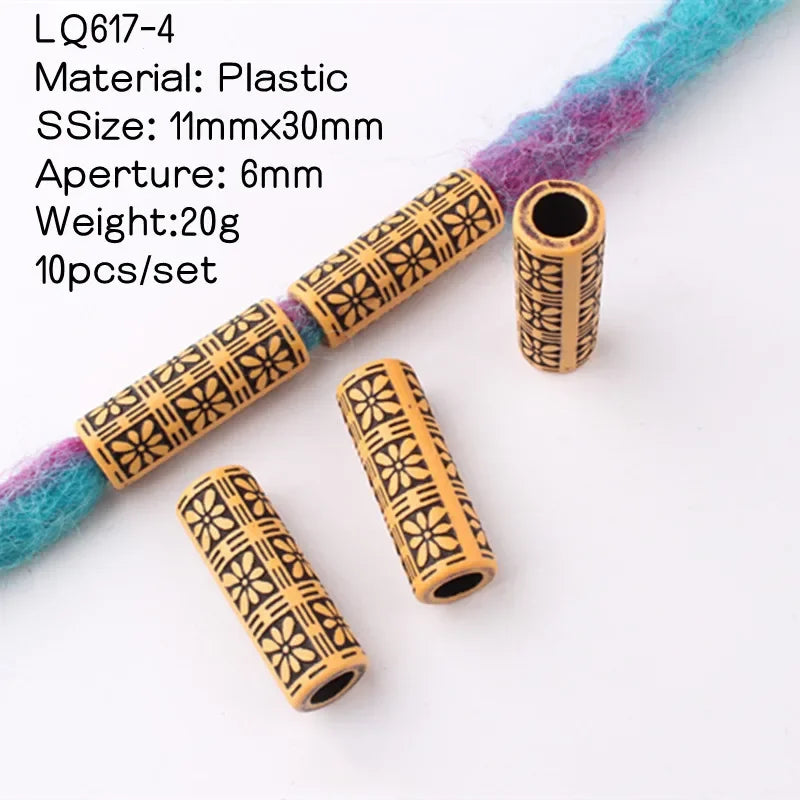10pcs Hair Beads Rings Beads Braiding Hair Clips for Women Girls Cuffs Tubes Charms Dreadlock Hair Styling Tools Accessories Quake 10pcs LQ617-4