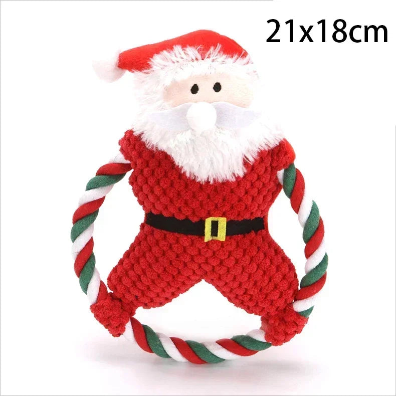 Christmas Dog Chewing Plush Toy - Santa Elk Gingerbread Man Donut Cartoon Series, Squeak Noise Pet Toy Suitable for Dogs and Cat Quake Santa Claus2 B15782A XS