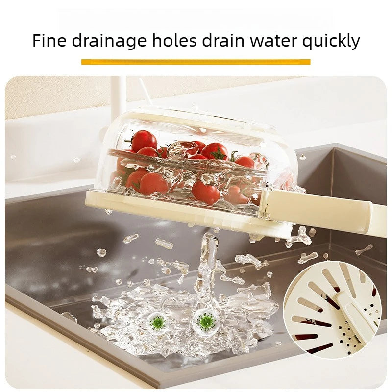 Foldable Double Layer Colander Fruit Veggie Washing Draining Bowl Kitchen Strainer Refrigerator Fresh‑keeping Storage Box Quake