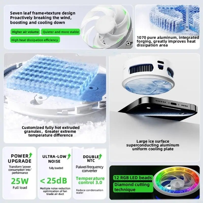 Phone Cooling Fan With Light Radiator Semiconductor Cooling System Low Noise Heat Sink 4 Gear Adjustable K1KF Quake