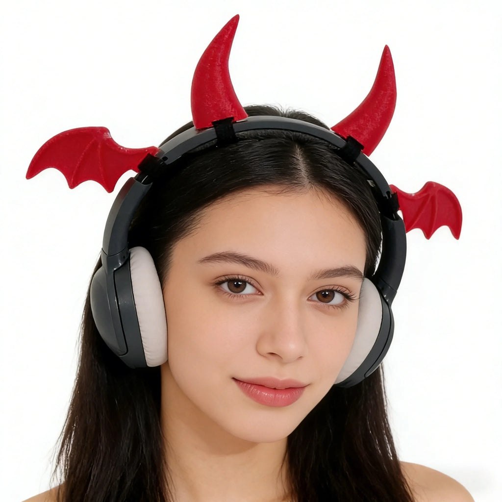 Halloween Decorations Devil Horns and Wing, Headphone Decorations, Devil Horns & Wing 3D Detachable Headphone Decorations Quake
