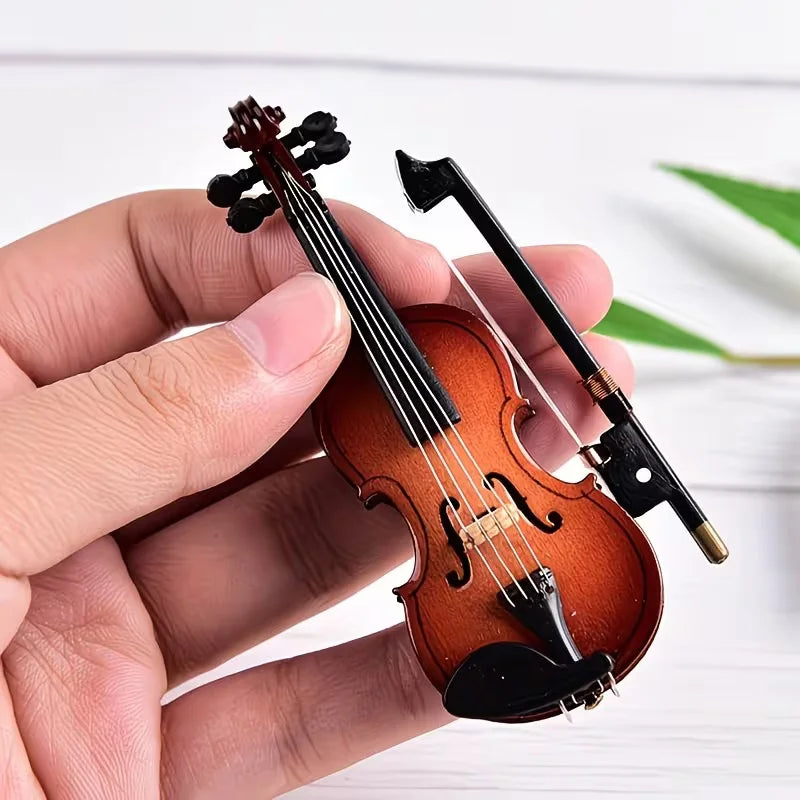 Wooden Musical Instruments Collection Decorative Ornaments Hot Mini Violin With Support Miniature Model Decoration Quake