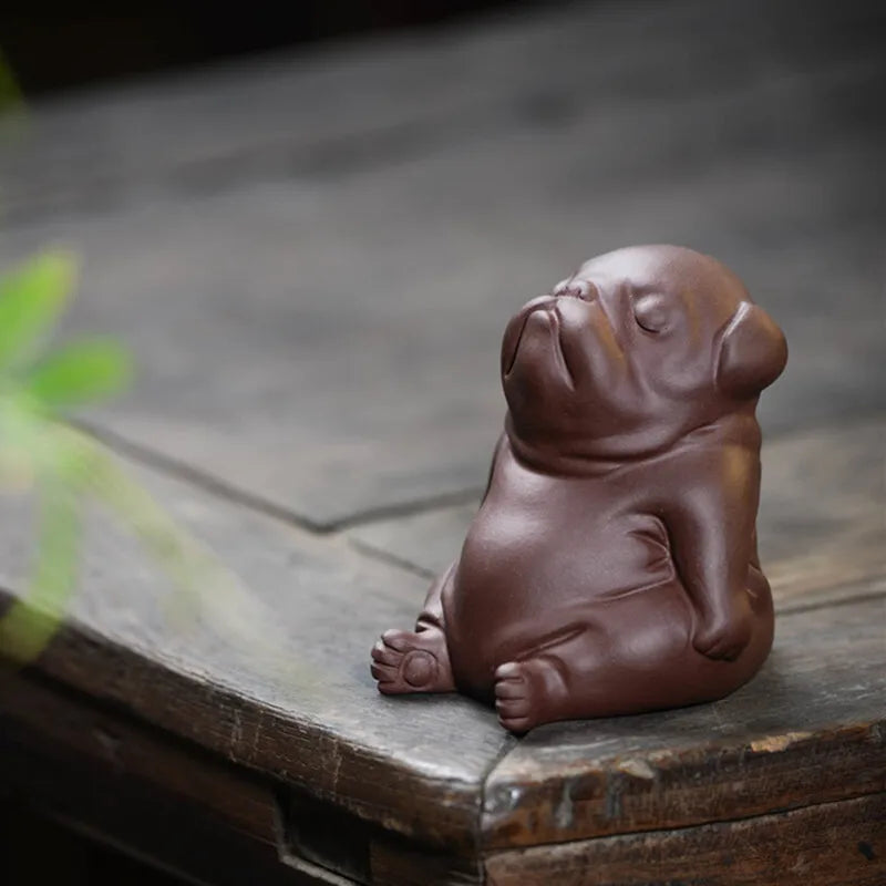 Zisha Tea Pet Dog Small Ornament Zodiac Lazy Dog Sculpture Tea Pet Accessories Craft Decoration Quake