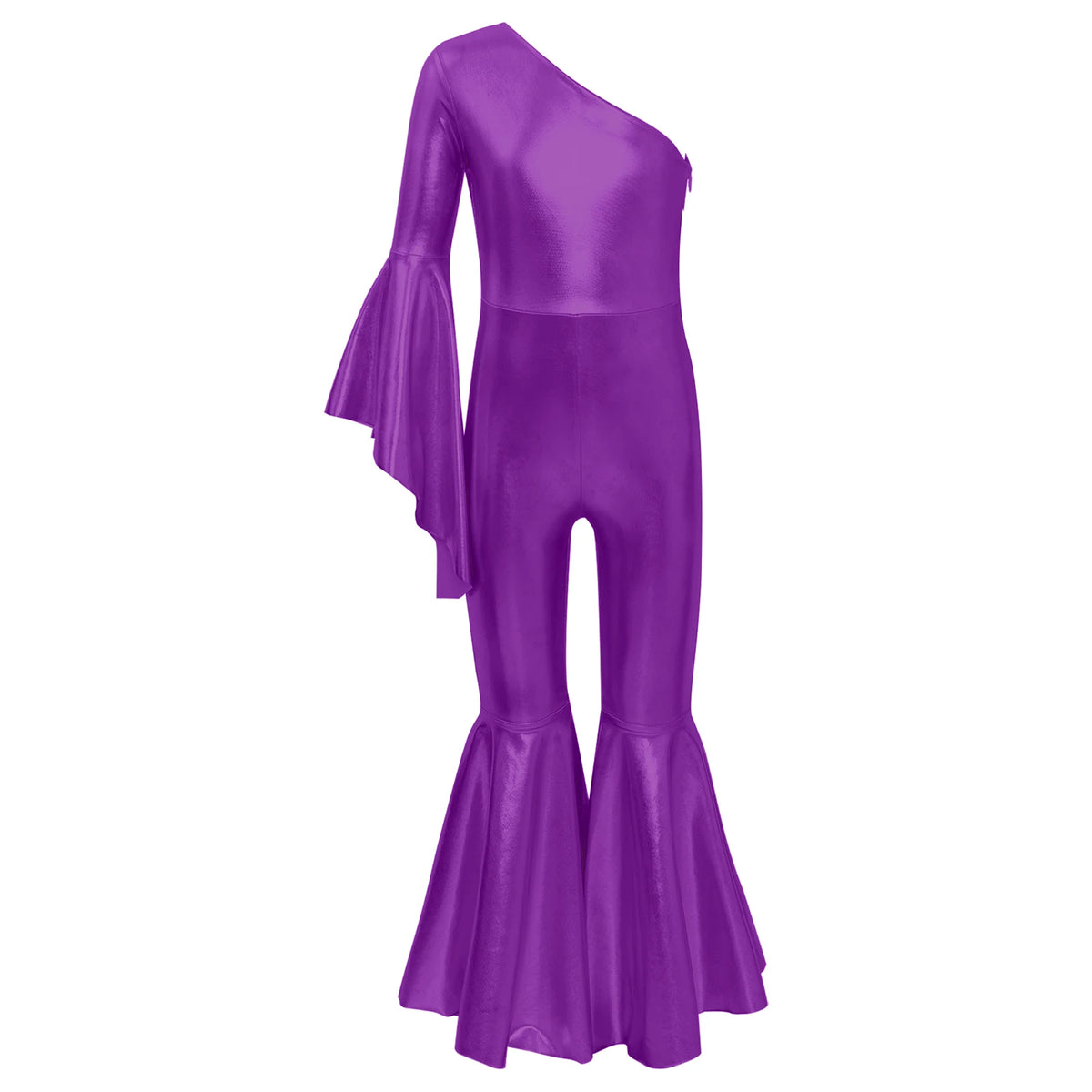 Shiny Halloween Hippie Costume Bell Bottom Jumpsuit for Girls Movie Character Sequins Disco Outfit 70s 80s Prom Party Costume Quake Purple A 8
