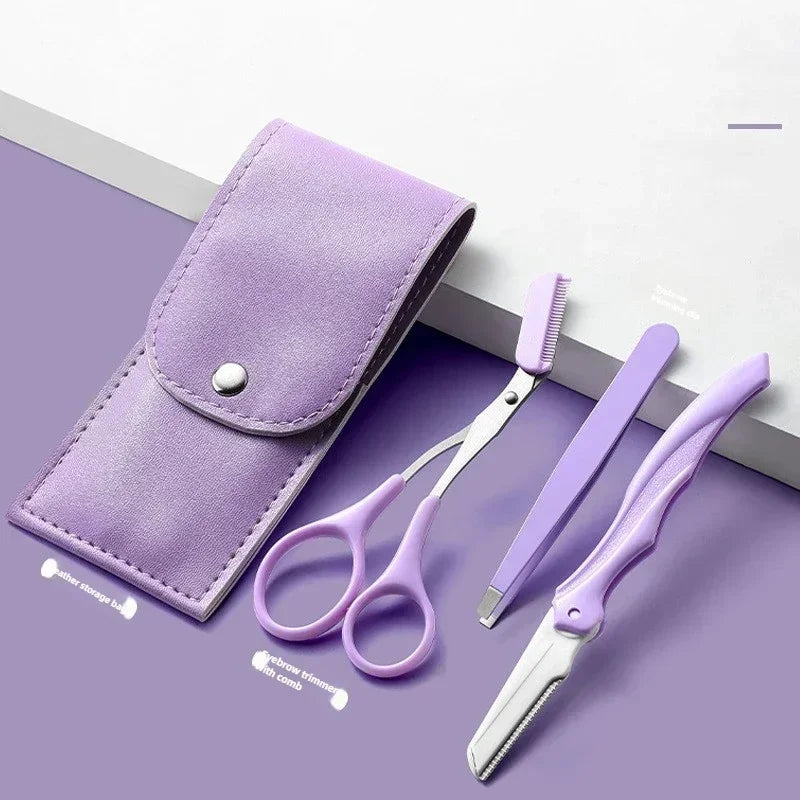 vvocci 3Pcs Eyebrow Tools Portable Scissors with Comb Private Label Set Makeup Eyebrow Trimming Set Eyebrow Razor makeup tools Quake