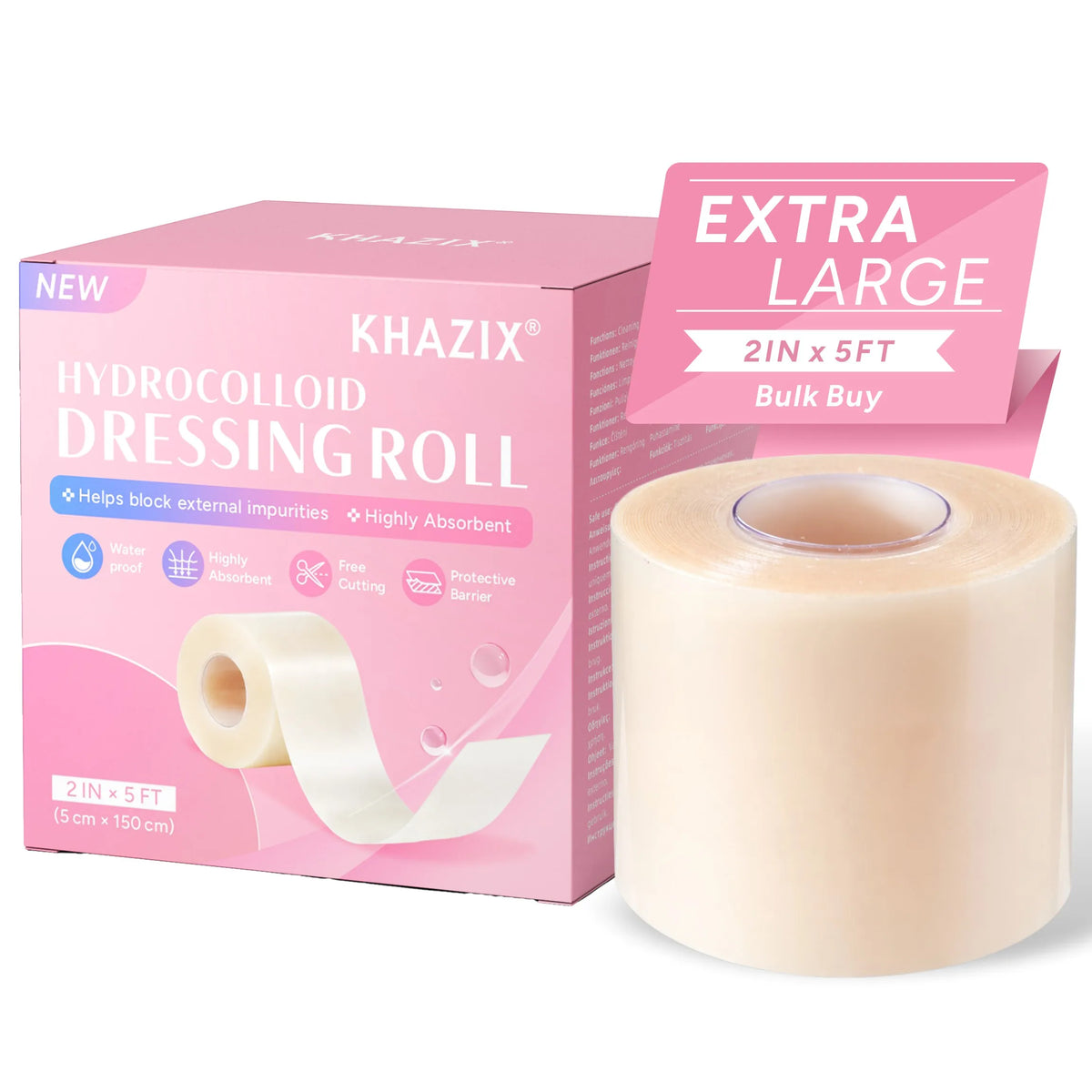 Hydrocolloid wound dressing, skin patch rolls & anti-blister foot pads. Non-stick to wounds, high absorbency, freely cuttable, Quake pink