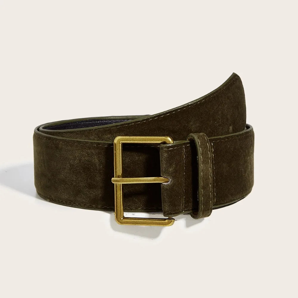 Women Fashion Luxury Design Suede Leather Wide Belt Trendy Casual Business Waist Strap Versatile Trouser Dress Belts Gifts Quake Green 122cm