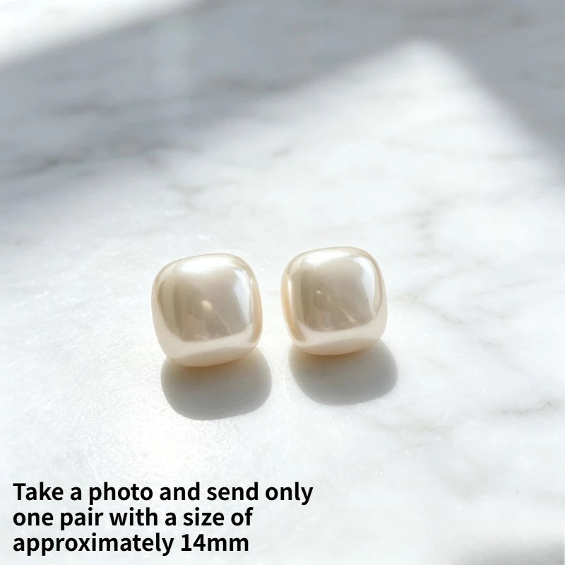 Soft Rounded Square Imitation Pearl Silver Stud Earrings Multi-size White Champagne Minimal Commute Luxury Women Ear Jewelry Quake A
