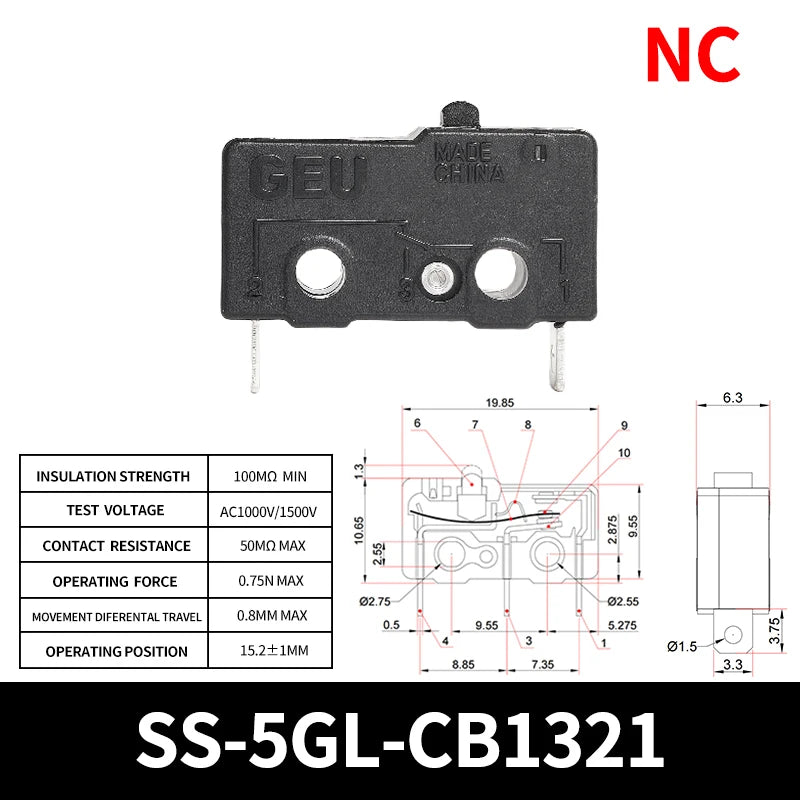 10/50/100PCS Micro Limit Switch with SPDT Snap Action Tact Switch on off Safe, Eco-Friendly for Home Appliance On/Off Control Quake SS-5GL-CB1321 10PCS