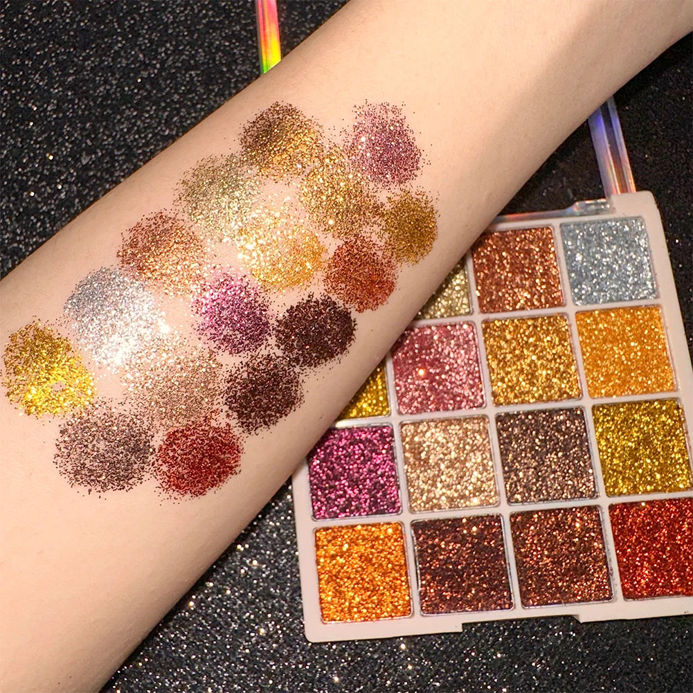 16 Color Glitter Sequin eyeshadow Palette Diamond Shimmer Body Face Art Makeup Waterproof Skin Sequins Gloss Eyeshadow Palette Quake