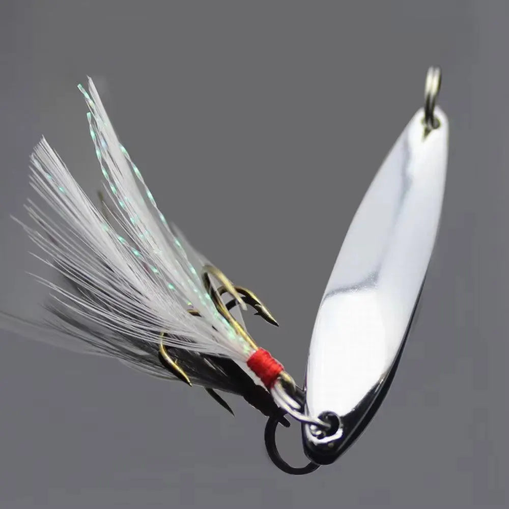 Topranc 5g 7g 10g 13g 18g 21g Metal Spinner Spoon Fishing Lure Hard Baits Sequins Noise Paillette with Feather Treble Hook Quake