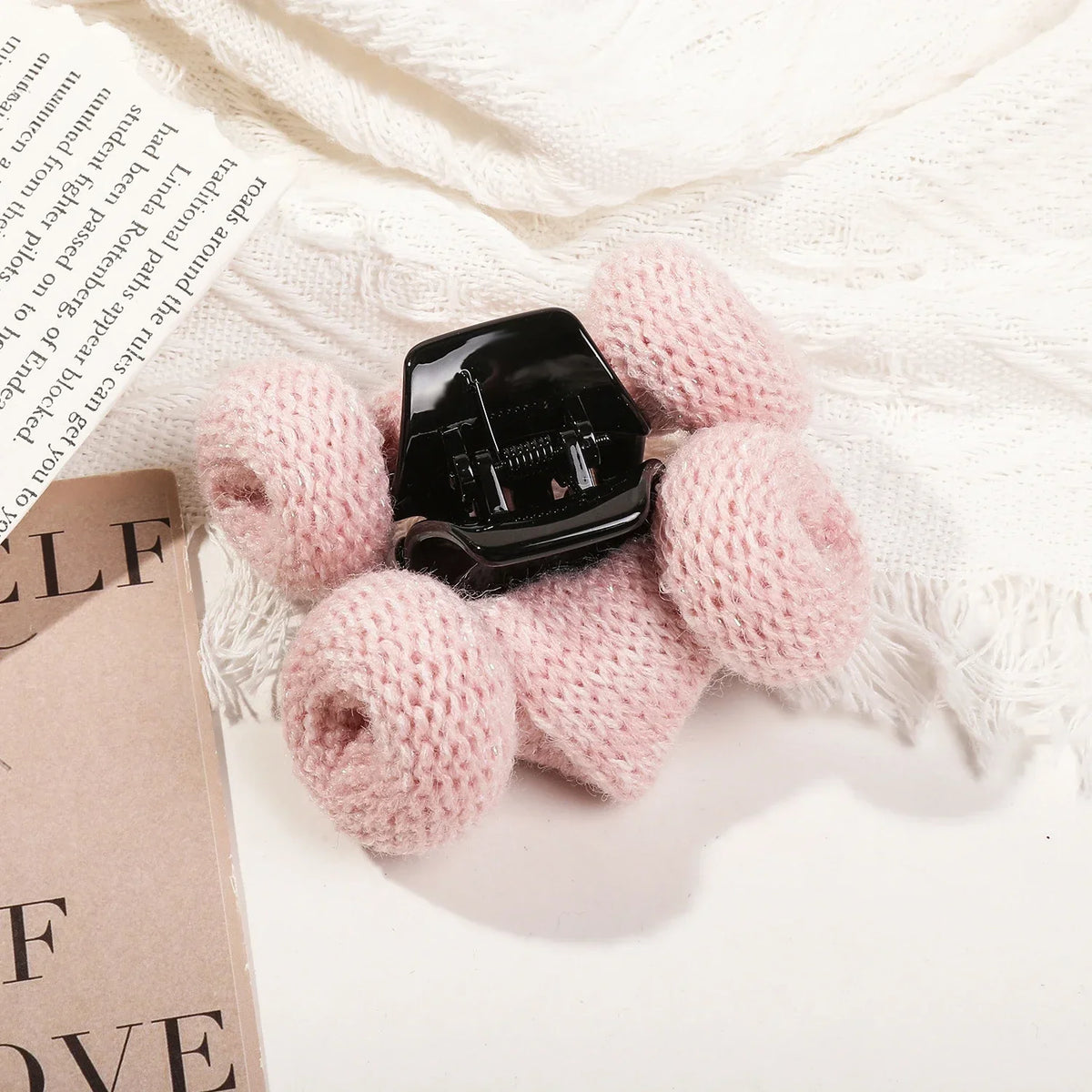 Autumn Winter Solid Color Wool Knitted Hair Claw Korean Fashion Sweet Ponytail Clip Handmade Female Hair Clip Hair Accessories Quake cs pink