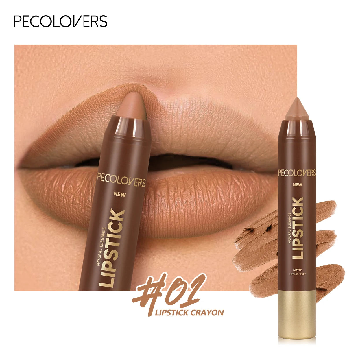 Multi-Color Matte Lipstick Crayon, Long-Lasting & Natural Effect Crayon, for Brown Tone, Matte Finish & High Pigmented Quake 01