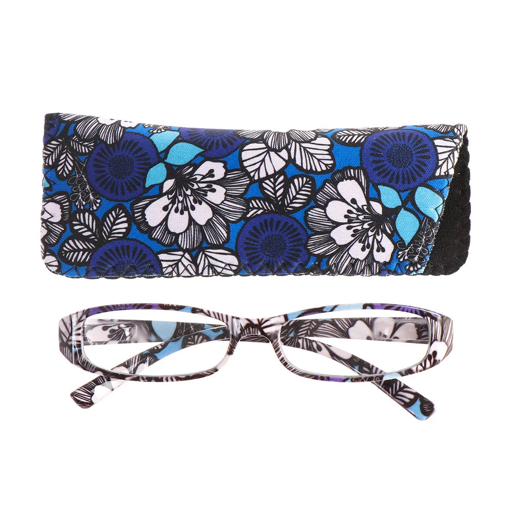 Ultralight Spring Hinge Reading Glasses Fashion Retro Flower Print Presbyopic Eyeglasses PC Frame Readers Eyewear with Pouch Quake