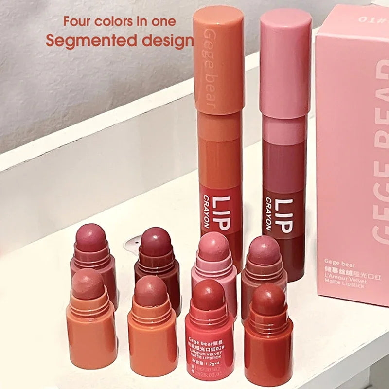 4-Color Matte Velvet Mist Lipstick,1Pc Waterproof Non-Stick Cup Long-Lasting Wear Lipstick For Women Quake