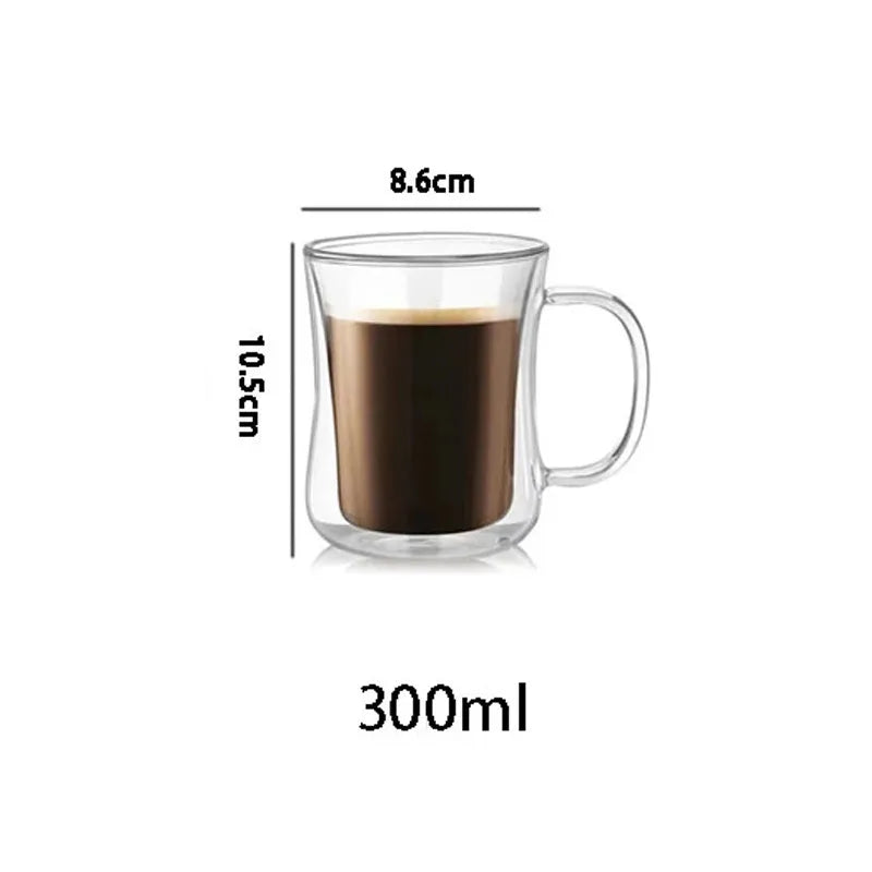 YWDL Double-Wall Glass Cup Set Clear Coffee Mug with Handle for Hot Cold Beverages Milk Juice 180/250/350ml Drinkware Quake 250ml 180-350ml