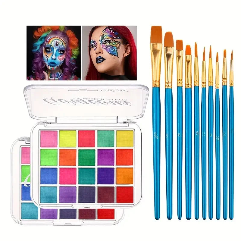 20 Colors UV Black Light Makeup Neon Face Body Painting Palette Luminous Makeup for Carnival Halloween Masquerade Music Festival Quake 2 pcs 02