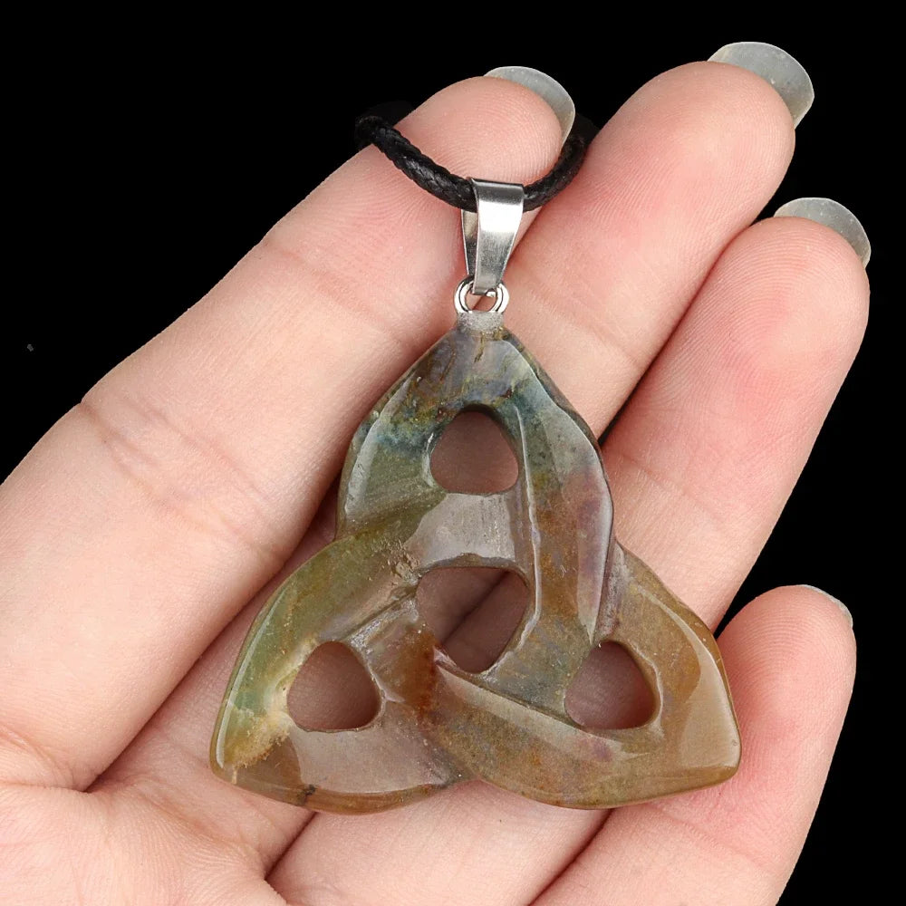 Hot Sale Witch Knot Pendant Necklace Natural Stone Rose Quartz/Amethyst Irish Pendant Lucky Gift For Women And Man Quake Indian Agate