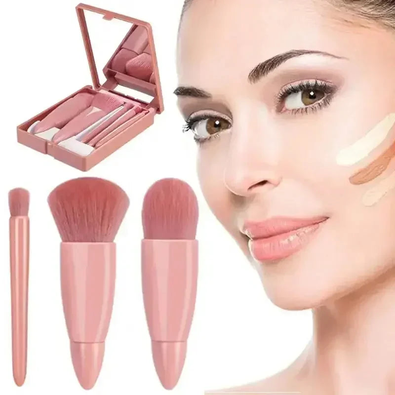 vvocci 5pcs Makeup Brushes Set Mini Makeup Brushes Small Complete Function Cosmetic Brushes Kit With Case And Mirror Travel Size Quake