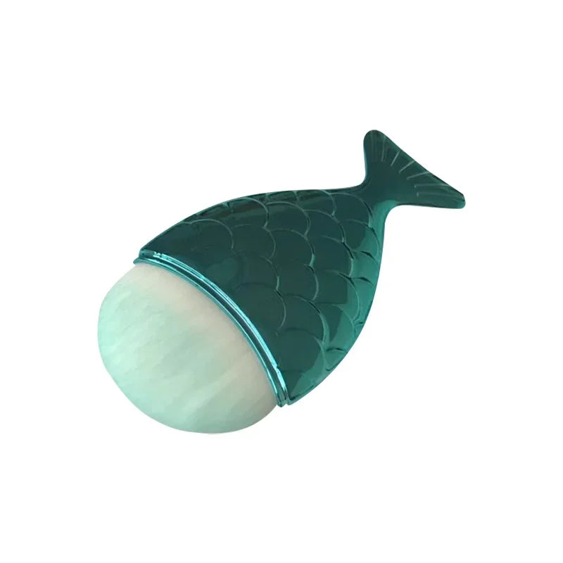 1pc Blush Brush Mermaid Shape Professional Face Makeup Brush Foundation Cosmetic Fish Brush Makeup Tool Kit Powder Nail Art Tool Quake green