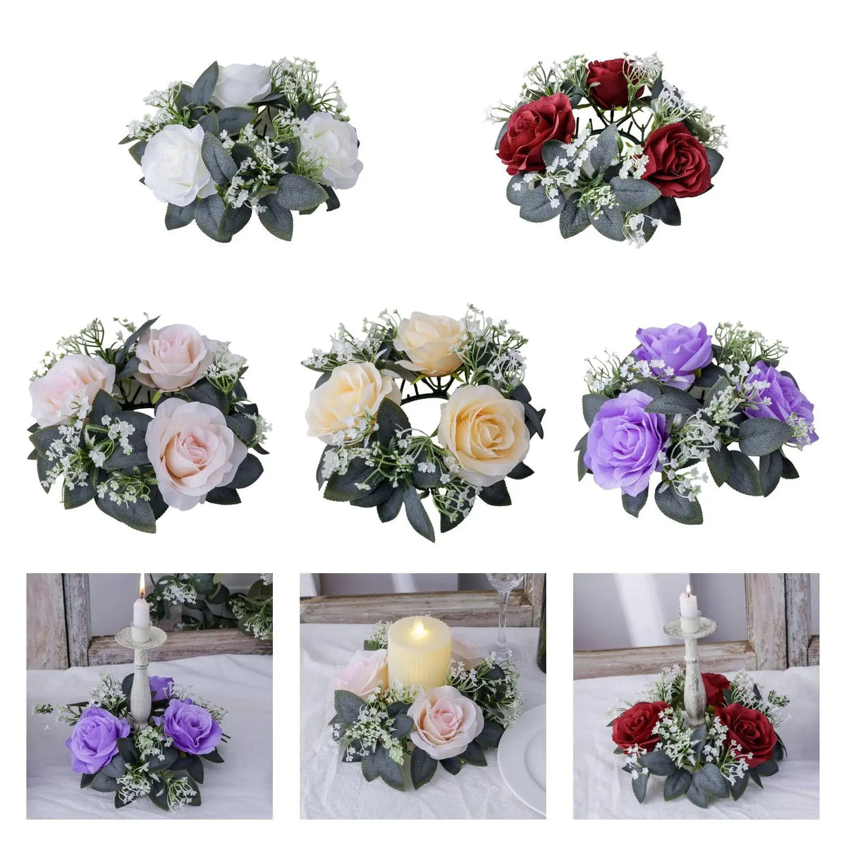 Faux Eucalyptus Candle Wreath Floral Ring Candle Holder for Dinner Table Centerpiece Event Decor Quake