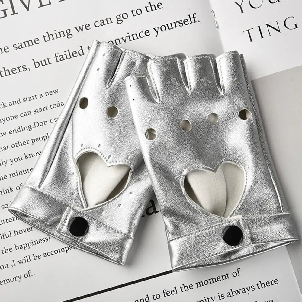 Cosplay Party Gloves Women Men Dance Mittens Ladys Driving Dress Cosplay Mittens PU Leather Gloves Five Finger Gloves Quake silver 2