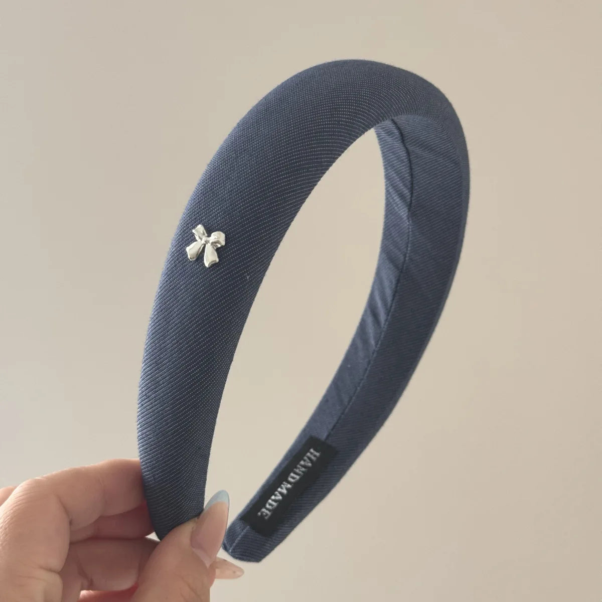 Silver Small Bow Headband Korean Sweet Temperament Pressure Hair Headband Daily Versatile Headband for Outdoor Hair Accessories Quake navy