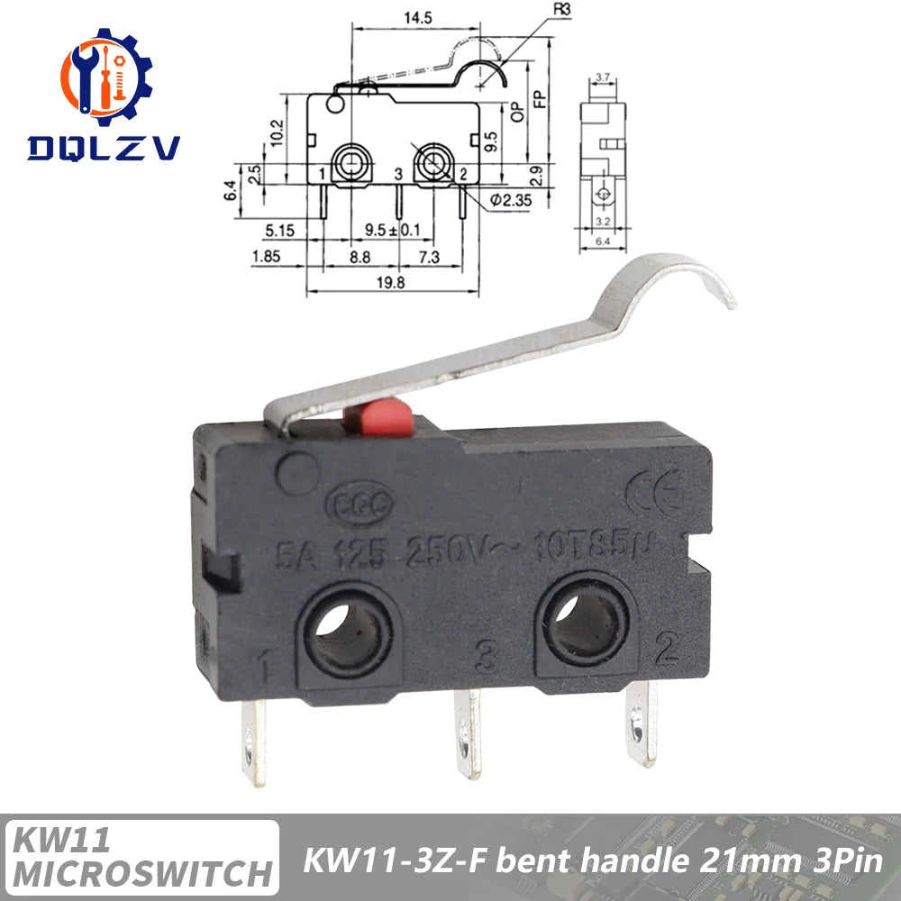 5A 125V250V KW12 Travel Limit Switch KW11-3Z-2 With Handle 16mm Contact Button Micro switch KW12-N 2Pin/3Pin KW12-A NO/NC Quake Arc Lever 21mm 10PCS