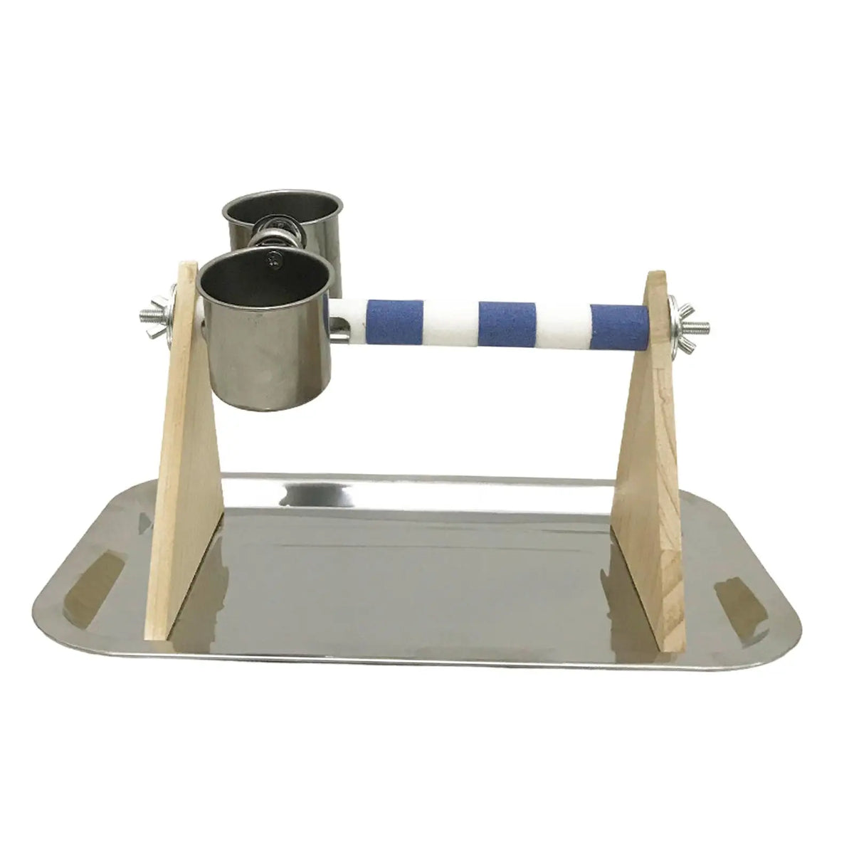 Wooden Playstand for Parrots with Feeder and Perch for Budgies and Cockatoos Quake White Blue