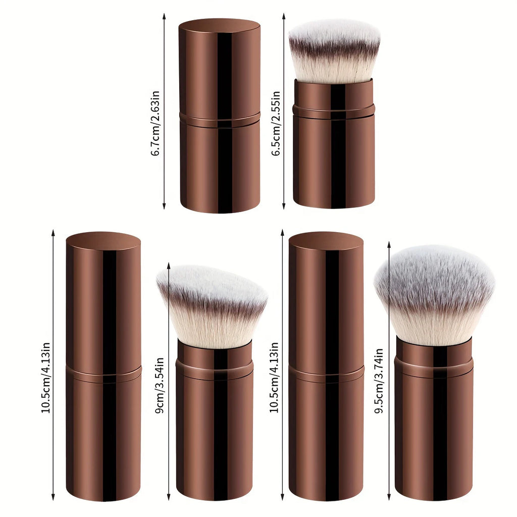 3pcs Professional Extendable Face Makeup Brushes, Blush Powder Foundation Brushes, Synthetic Soft Brushes For Liquid Cosmetics Quake