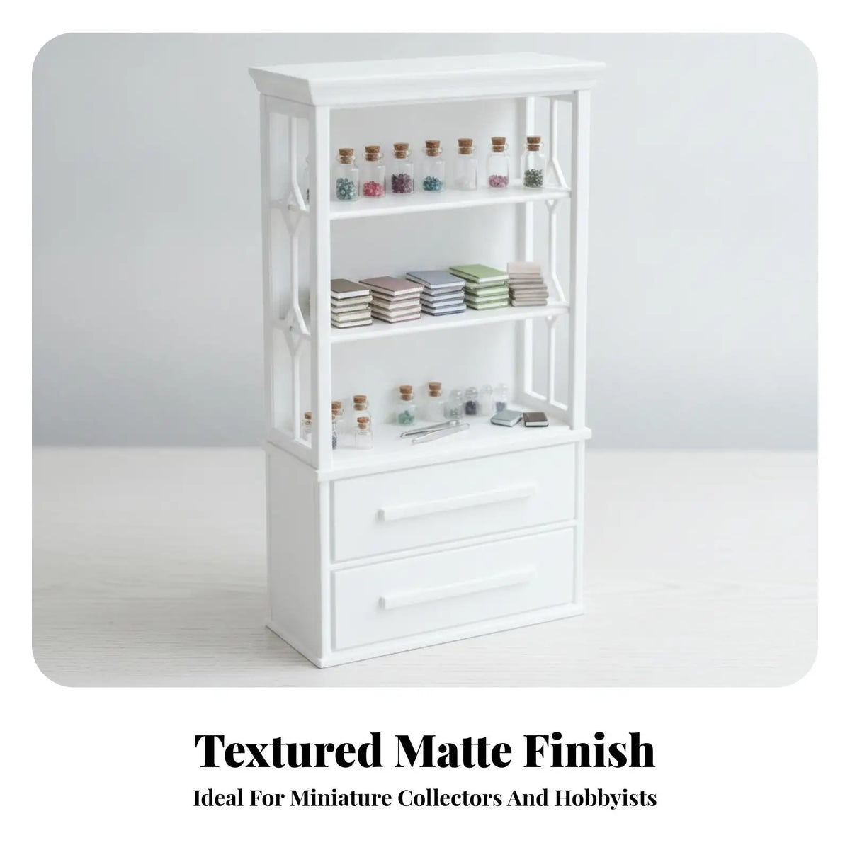Mini Dollhouse Bookcase European Style White Cabinet with Drawers for Tiny Room Displays and Collectors Quake