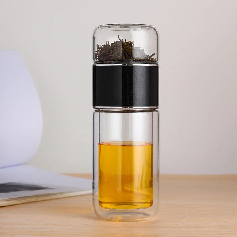 Tea Separation Tea Cup Men's High-end Personal Use Double-layer Glass Heat-resistant and Explosion-proof Water Cup Quake 350ml black