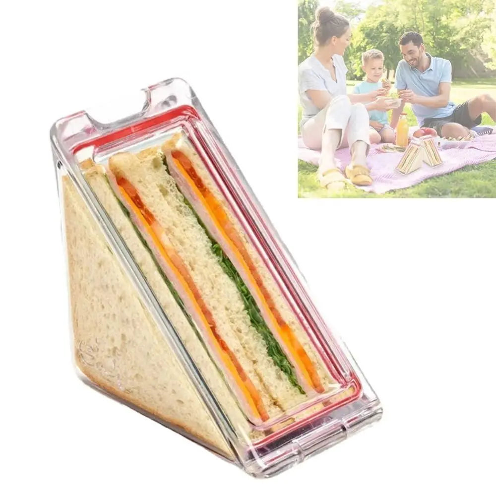 Portable Triangle Sandwich Container Acrylic Reusable Sandwich Boxes and Lunch Wedge Boxes with Lids for Kids Quake As Shown
