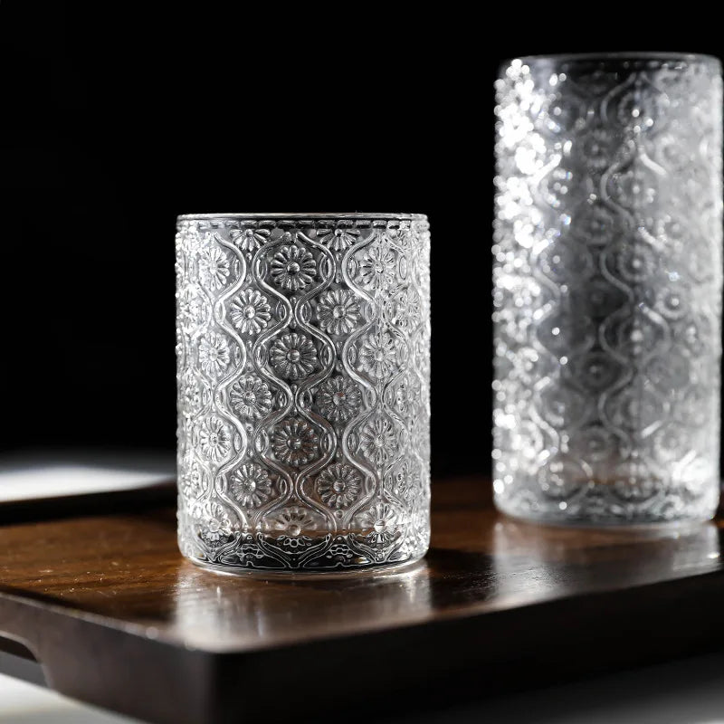 Vertical Striped Glass Cup Japanese Embossed Tumbler Heat‑Resistant Transparent Coffee Juice Mug Drinking Glass Quake