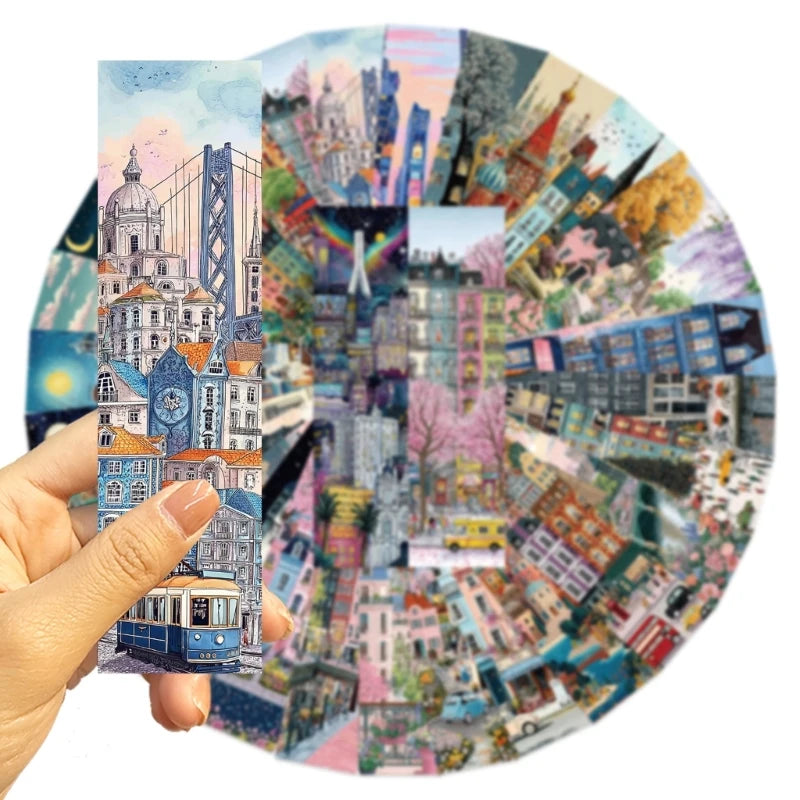 Illustrated Bookmarks Set with 30 Assorted City Scene Designs, Paper Page Markers for Books, Journals, Planner K1KF Quake CN