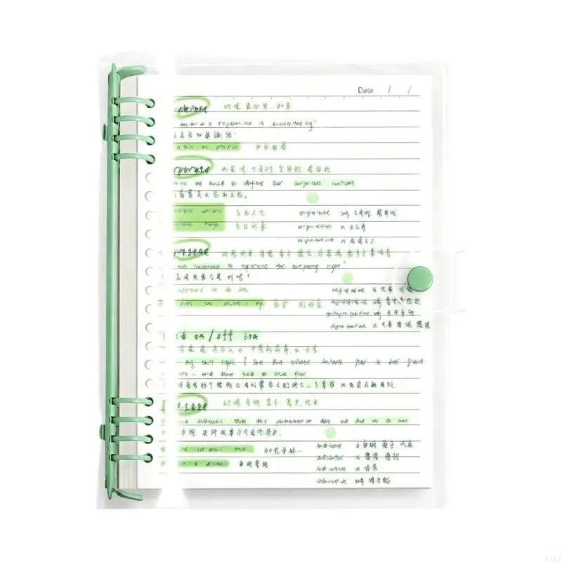 A 5 Loose-Leaf Lined Notebook Notepad with Refillable Rings Binding and Clear Cover for Class Note, Meetings and Study K1KF Quake Green CN