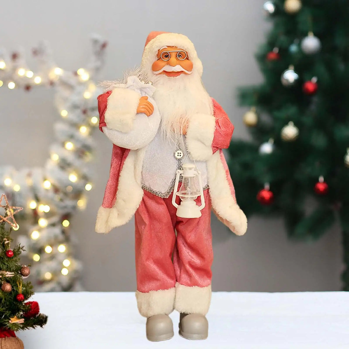 Santa Claus Figurine Xmas Party Ornament Santa Claus Figure for Bedroom Home Quake Pink