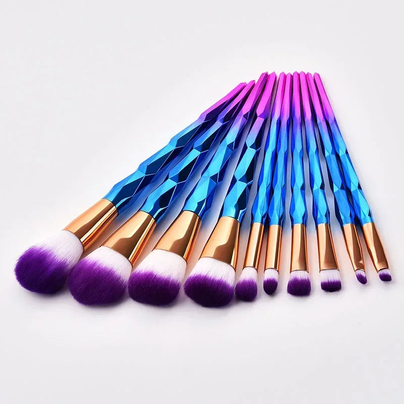 10Pcs/Set Diamond Shaped Handle Makeup Brushes Foundation Powder Concealer Blush Eye Lip Mixed Make up Brush Cosmetic Tool Quake