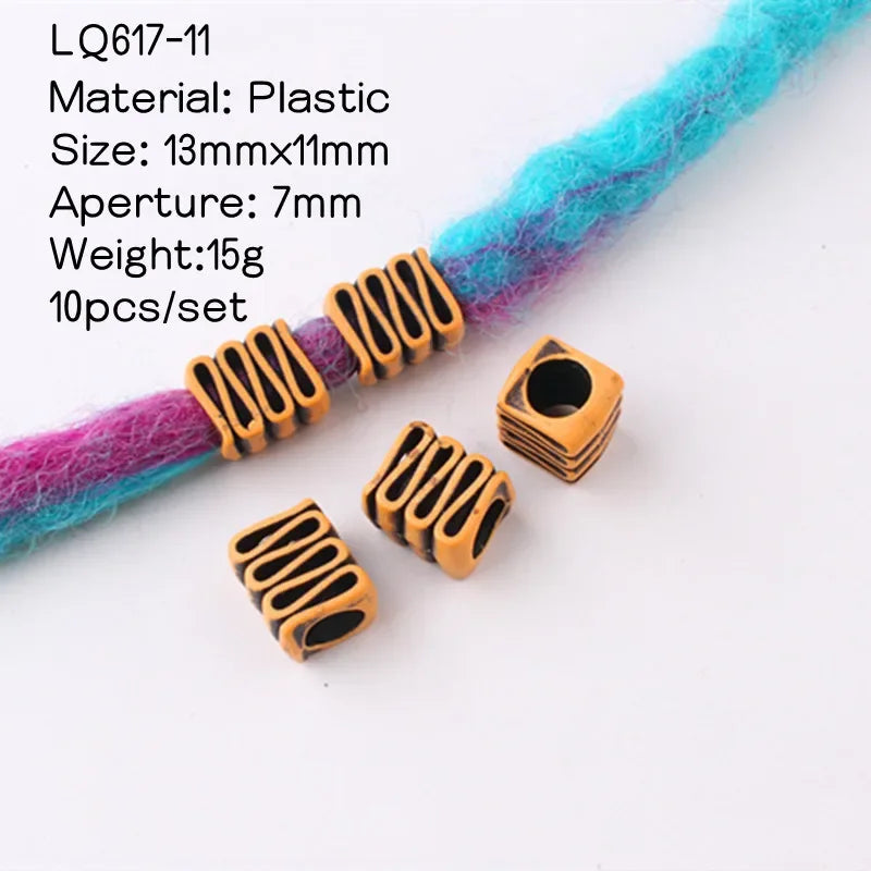 10pcs Hair Beads Rings Beads Braiding Hair Clips for Women Girls Cuffs Tubes Charms Dreadlock Hair Styling Tools Accessories Quake 10pcs LQ617-11