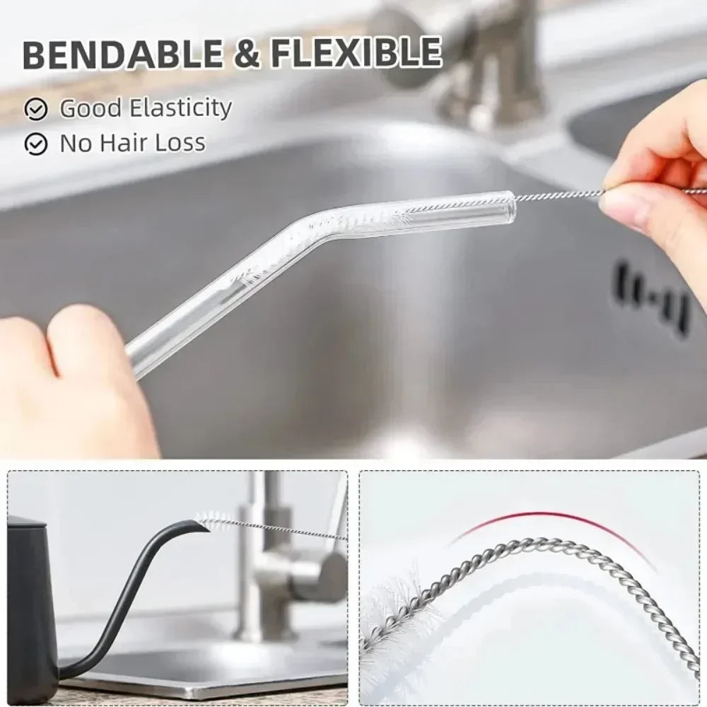 Drinking Straw Cleaning Brush Kit Reusable Tube Pipe Cleaner Nylon Stainless Steel Long Cleaning Brushes for Baby Cup Bottles Quake