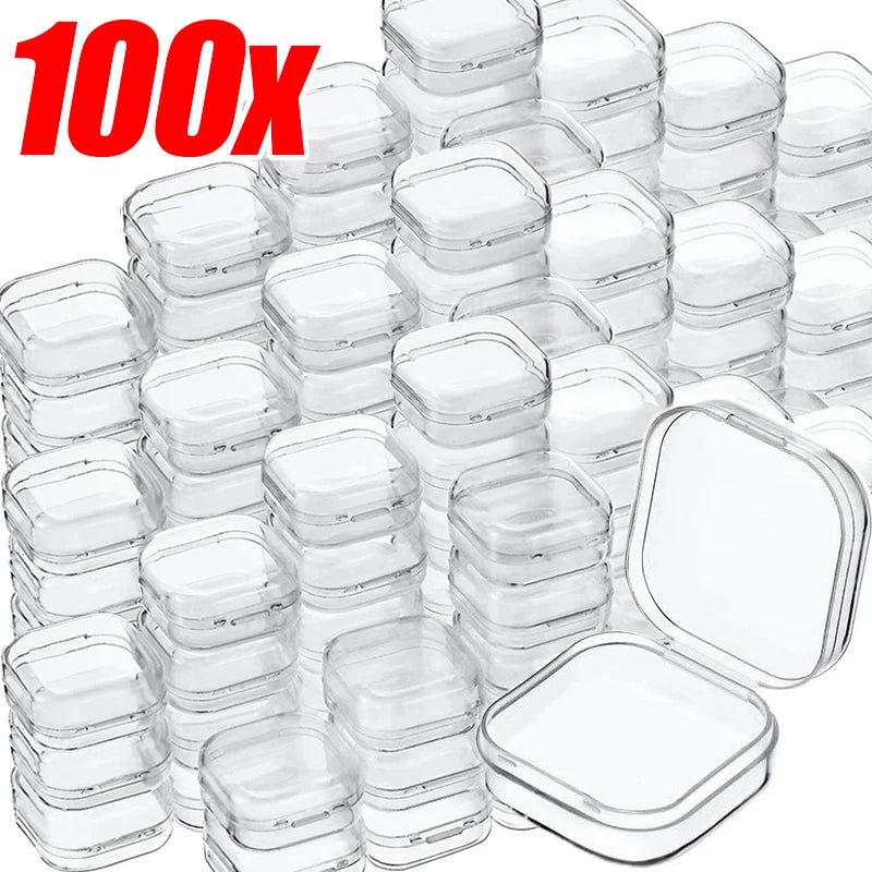 100/1PCS Mini Plastic Storage Box Transparent Dustproof Jewelry Container Portable Earring Ring Earplugs Packaging Storage Box Quake