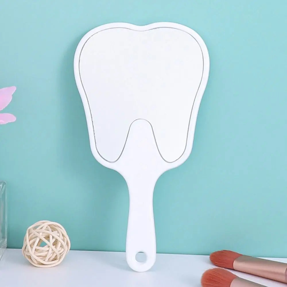 Practical Tooth Shaped Handheld Mirror PVC High Definition Makeup Mirror Dental Mirrors Gift Quake white
