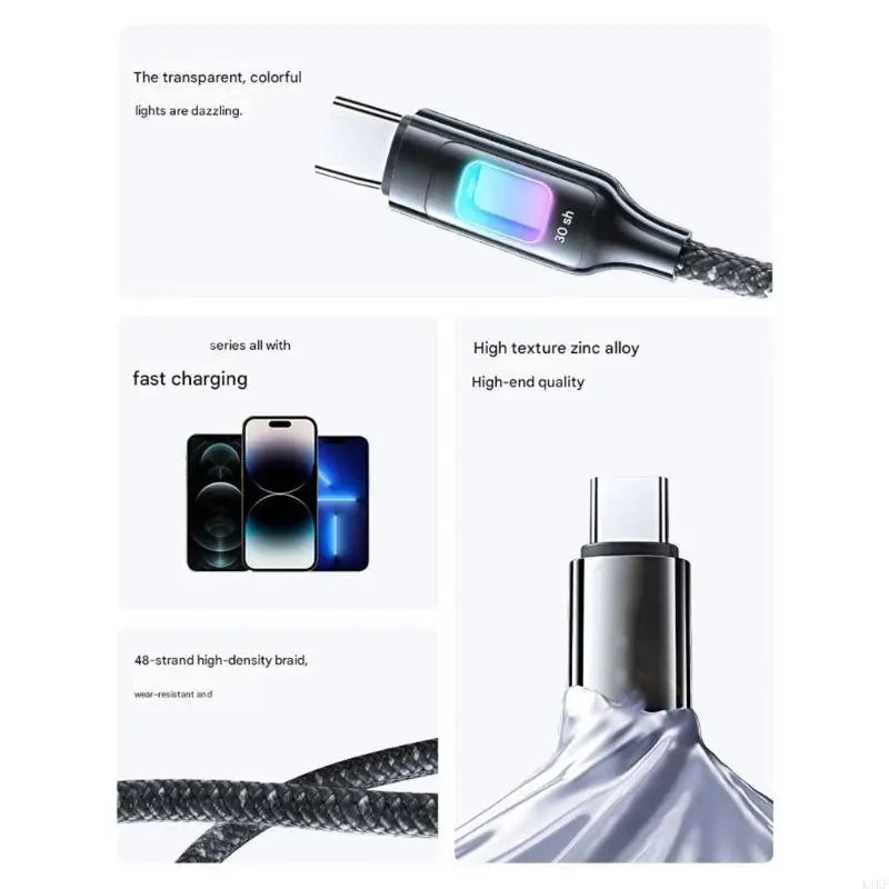 Type C to USB C Cable Fast Charging Quick Charging Cord Nylon Braided Cable for Phone Tablet Laptop Accessories K1KF Quake