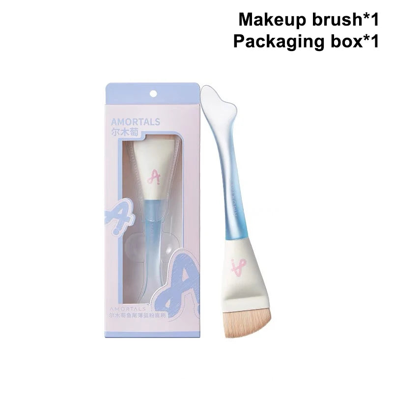 1/2 pcs Makeup Ultra-Thin Brush Set Foundation Brush With Traceless Sponge Powder Soft Puff Angled Head Makeup Brush Beauty Tool Quake B