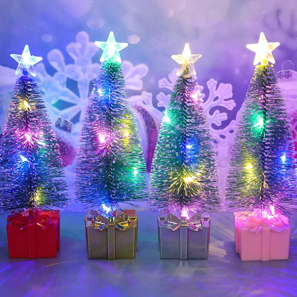 Luminous Mini Christmas Trees LED Lights Home Decoration Electronic Candles Childrens Gifts New Year Christmas Party Ornament Quake