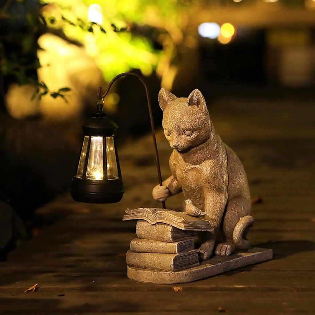 Cat Solar Garden Statue Solar Light Yard Figurine for Pathway Porch Outside Quake