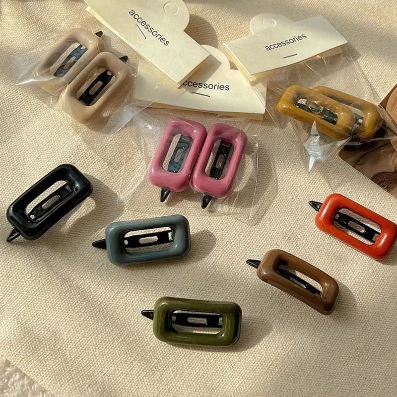 2Pcs Mini BB Hair Clips Small Rectangular Hairpins Simple Style Side Clips Barrettes for Girl Hair Accessories New Headwear Quake