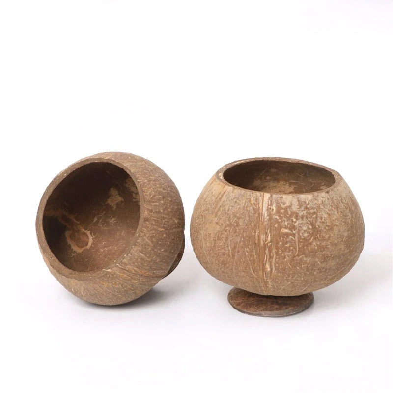 1PC Handmade Coconut Shell Goblet Cup with Base Japanese Style Bowl for Milkshake Dessert Salad Home Drink Cup Quake