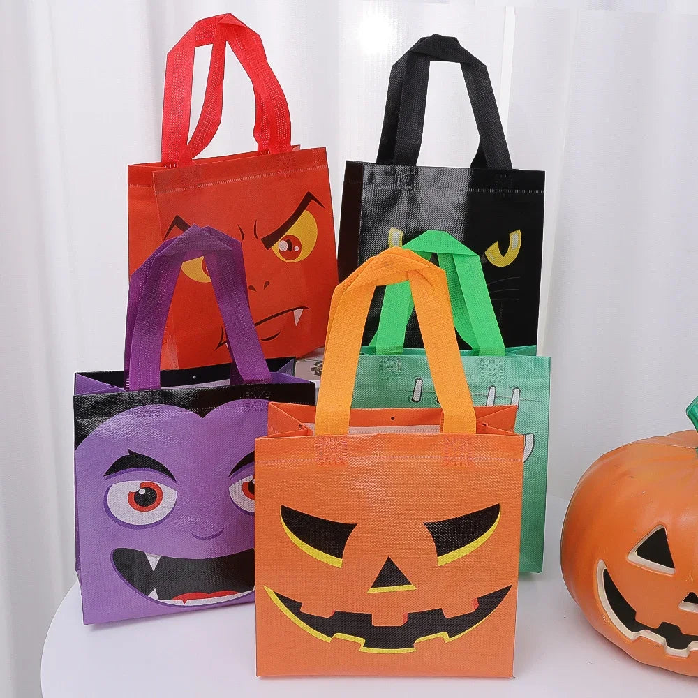 10/1PCS Halloween Non-Woven Gift Bags Pumpkin Ghost Bat Mummy Cat Pattern Candy Snacks Bag Halloween Party Home Decor Supplies Quake