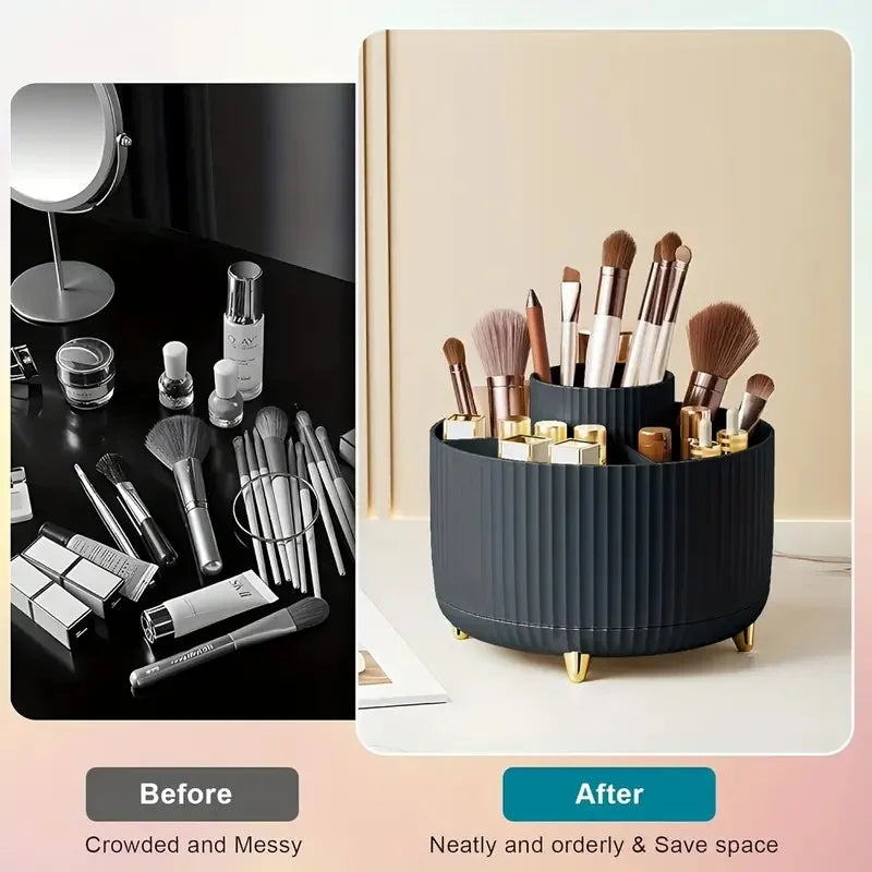 360° Rotating Desktop Makeup Organizer Box 5-Slot Storage Cosmetic Holder for Brushes Lipstick Eyebrow Pencil Bedroom Essential Quake